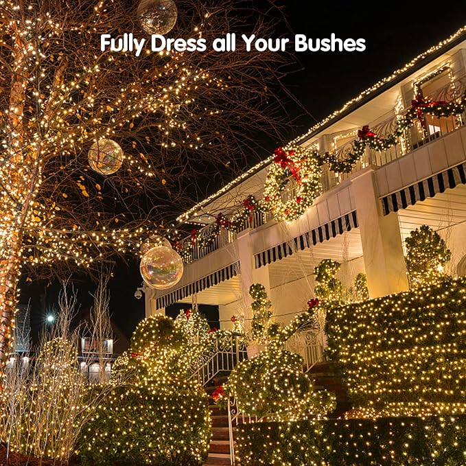 BlcTec Christmas Net Lights, 200 LED 8.4ft x 5.2ft Outdoor Christmas Lights with 8 Modes, Timer, Connectable, Waterproof Design for Trees, Bushes, Shrubs Outdoor Christmas Decorations, Warm White