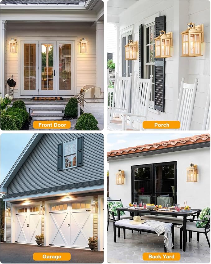 VIANIS 2 Pack Motion Sensor Outdoor Wall Lights, Modern Gold Exterior Garage Lighting Fixtures Wall Mount for House, Anti-Rust Waterproof Dusk to Dawn Front Porch Lights Wall Lantern Sconce for Patio