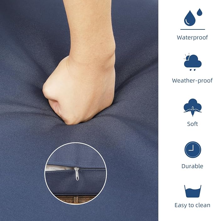 4-Piece Wicker Patio Furniture Sets Outdoor All-Weather Rattan Conversation Set Includes Glider Loveseat, Glass-Top Coffee Table, 2 Glider Rocker Chairs with Thickened Cushions, Navy Blue