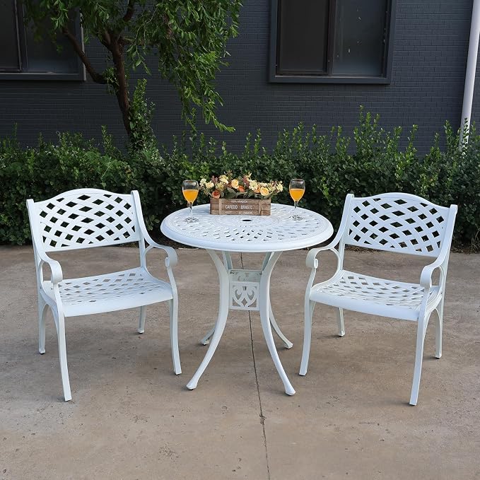30.31" Patio Bistro Table with 2.36" Umbrella Hole, Cast Aluminum Outdoor Dinning Table for Garden Porch Backyard