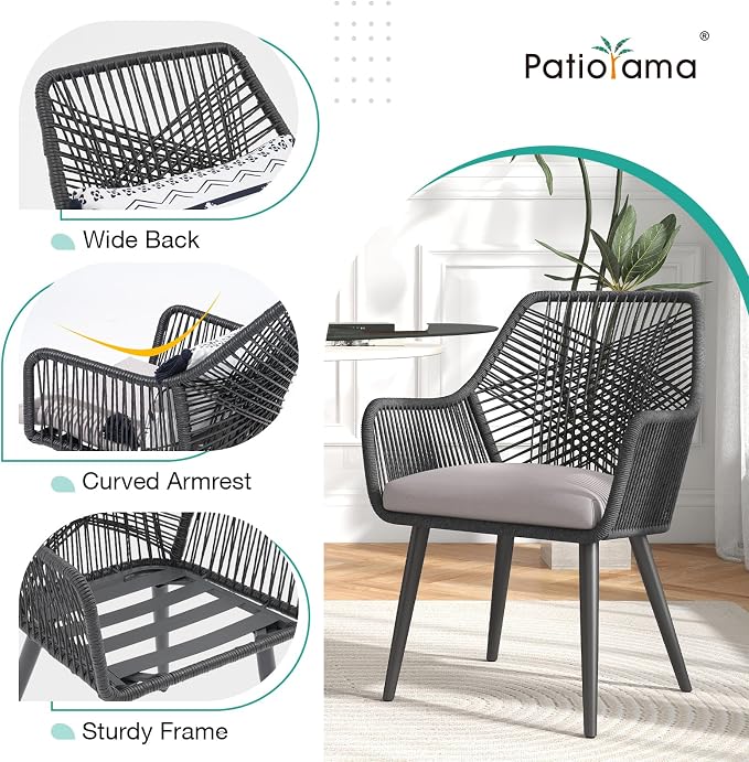 Patiorama 7-Piece Dining Set, Outdoor Dining Table Chair Set, Patio Wicker Dining Table Chair Set with 55"-71" Acacia Wood Expandable Table & Twisted Rattan Chairs for Yard Garden(Black & Cross Back)
