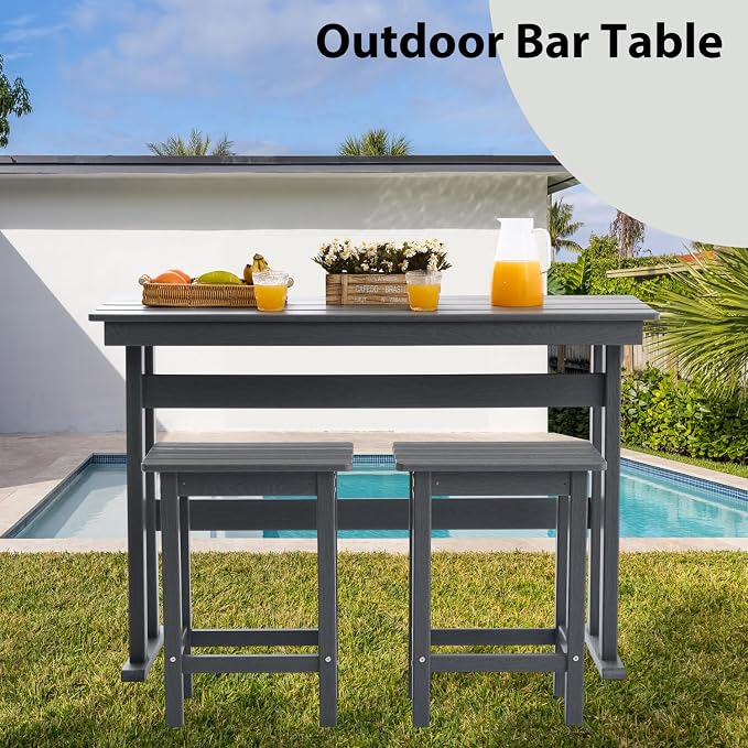 HDPE Outdoor Bar Height Table,54" Rectangular Patio Table, All-Weather Design for Bistro/Garden/Poolside (Gray)