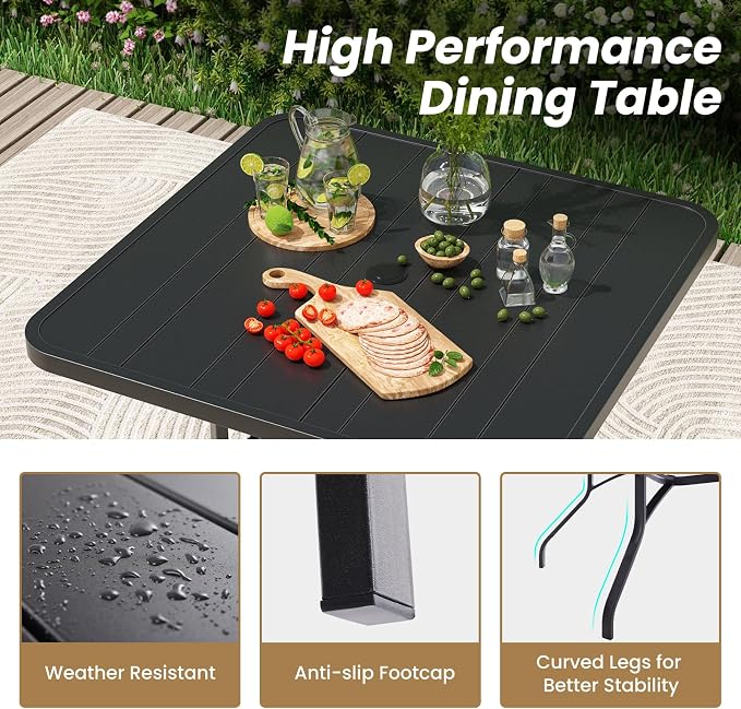 Soohow Patio Dining Table 35"x35", Square Outdoor Dining Table with 1.57" Umbrella Hole, Metal Outdoor Furniture for Patio, Graden, Backyard and Poolside, Weather-Resistant
