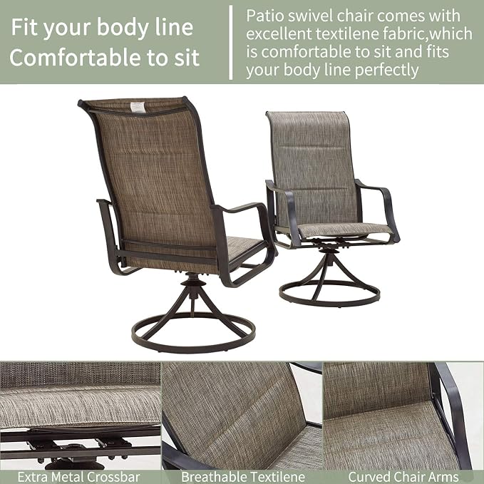 Patio Dining Set 5 Pieces Outdoor Furniture Sets Swivel Rocker Chairs Metal Round Table with All Weather Frame (5Pcs, Grey)
