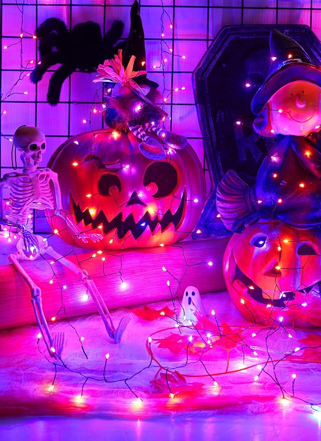 240 LED Solar Fairy Lights Outdoor Waterproof IP65, 20FT 8 Lighting Modes | Solar Christmas Lights Outdoor Waterproof Cascading Twinkle Lights Balcony Garland Patio Christmas Decorations, Orange Purple