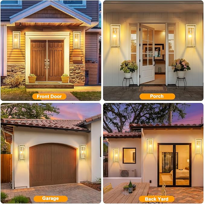 19" Gold Outdoor Light Fixture, 2 Pack Large Size Outdoor Sconce Lights with Clear Glass Shade, Waterproof Porch Lighting Exterior Light Fixture for Front Door, Garage