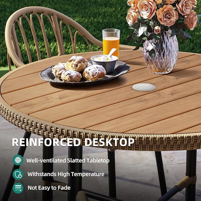YITAHOME 35.4'' Outdoor Round Table with 2.2" Umbrella Hole, Patio Dinning Table for Bistro, Lawn, Backyard, Garden, Porch and Poolside