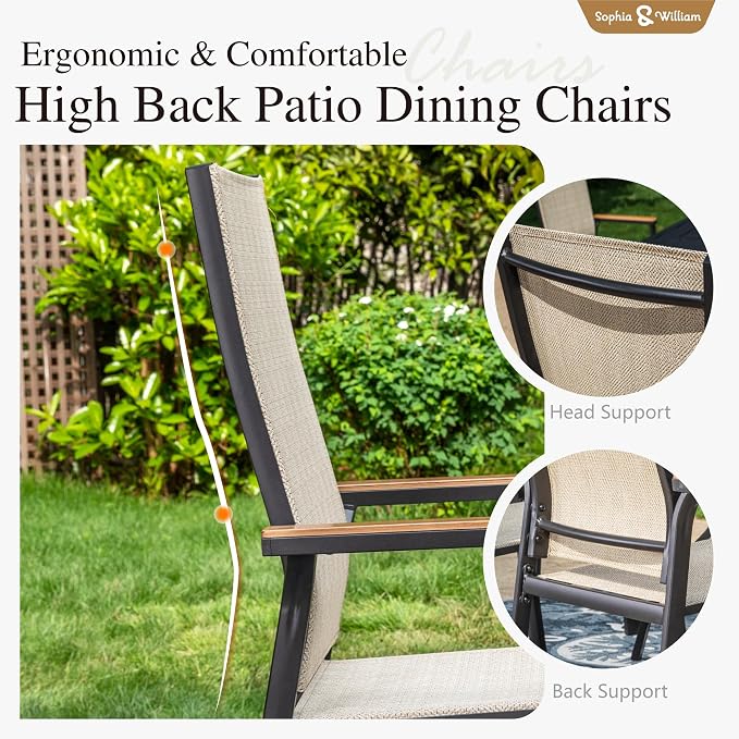 Sophia & William Patio Dining Chairs Set of 8, Stackable Aluminuum Frame | Beige textilene, Weather-resistant, light-weight & space-saving, Breathable & quick-drying, Outdoor deck backyard porch