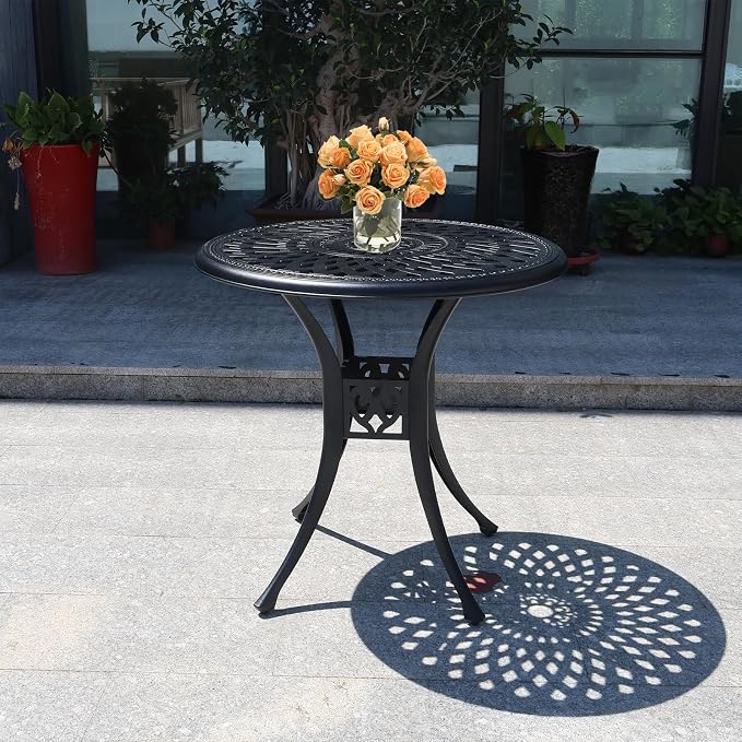 30.31" Patio Dining Table, All-Weather Cast Aluminum Table with 2.36" Umbrella Hole, Outdoor Dining Table for Backyard and Poolside
