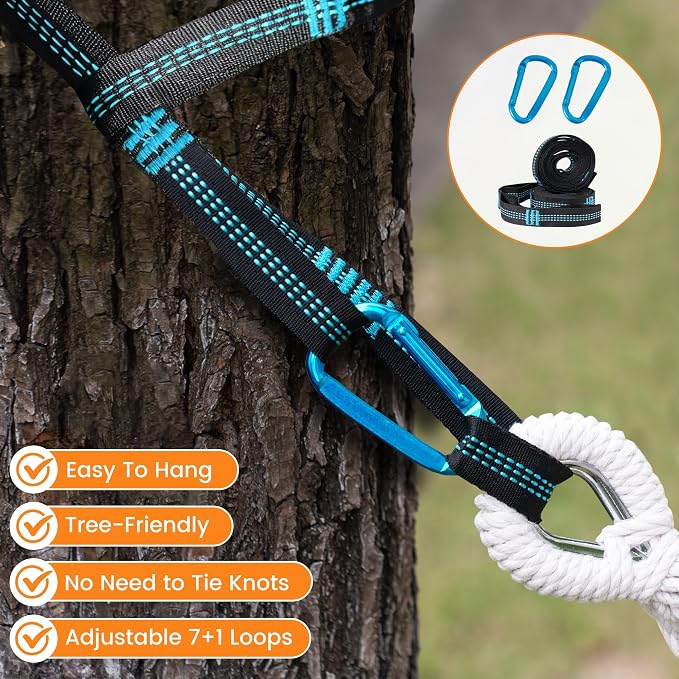 Lazy Daze Hammocks Double Brazilian Cotton Hammock, Extra Large Portable Outdoor Camping Hammock with Tree Straps & Travel Bag for Backyard Patio Poolside Indoor, 550lbs Capacity, Blue & Light Gray