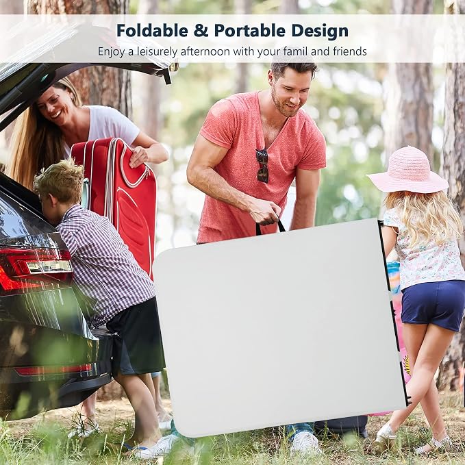 Folding Dining Table 6Ft, Portable Lightweight Party Table for Outdoor, Camping & Beach, 6 Foot Fold Up Mesa Para Fiestas