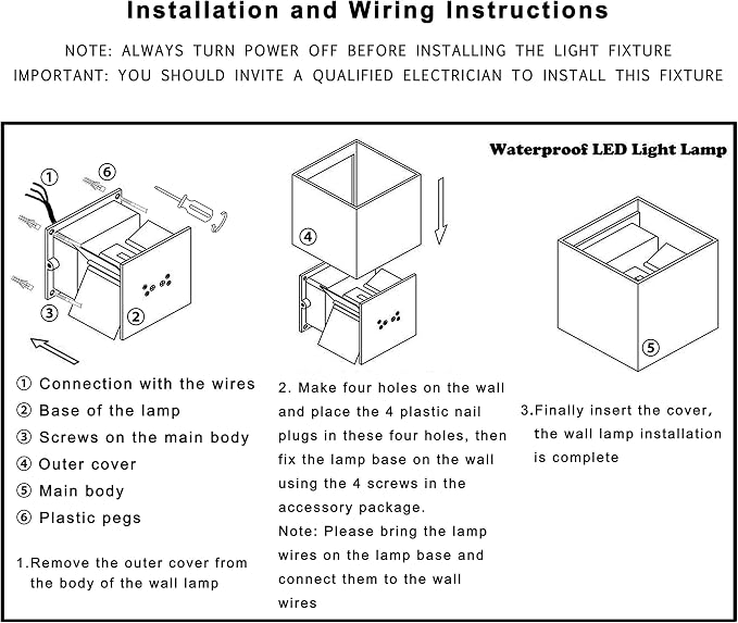 LED Aluminum Cube Square Wall Sconce Waterproof Outdoor Light Exterior Wall Lights fixtuers 20W 100-277V 2800K-3000K Not dimmable Warm Light 2LEDS Black-20W Outdoor Larger Version