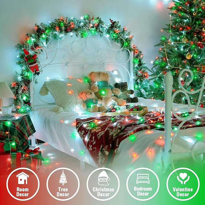 JMEXSUSS 163ft 500 LED Red White and Green Christmas Lights with 8 Modes | Clear Wire String Light Plug in with Remote Control, Christmas String Lights Outdoor Waterproof for Outside Tree Yard Wedding