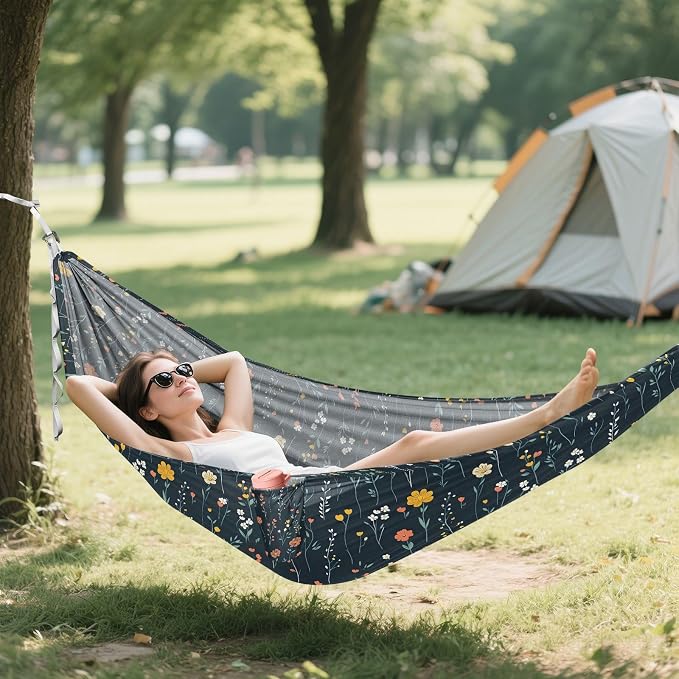 Camping Hammock Outdoor Hammocks for Outside Flowers Field Dark Beach Trees Portable Lightweight with Pockets Tree Straps Indoor