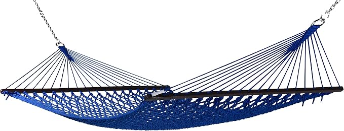 Jumbo Caribbean Rope Hammock and Metal Tri Beam Stand Mocha (Dark Blue)