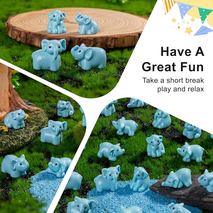 60 pcs Mini Resin Elephant Many Styles Variety Tiny Animals Figures Miniature Little Small Animal Figurines Bulk for Micro Fairy Garden Landscape Accessories Hide Crafts Decor Aquarium