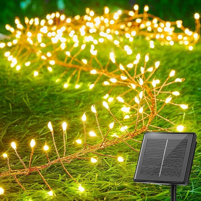 240 LED Solar Fairy Lights Outdoor Waterproof IP65, 20FT 8 Lighting Modes | Solar Christmas Lights Outdoor Waterproof Cascading Twinkle Lights Balcony Garland Patio Christmas Decorations, Warm White