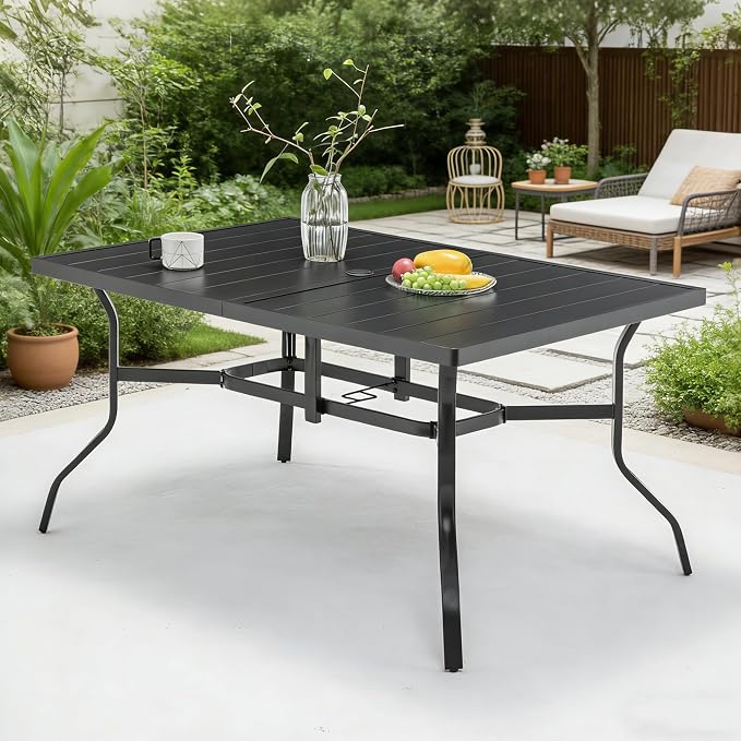 Patio Dining Table, Rectangular, 6-Seater, Black