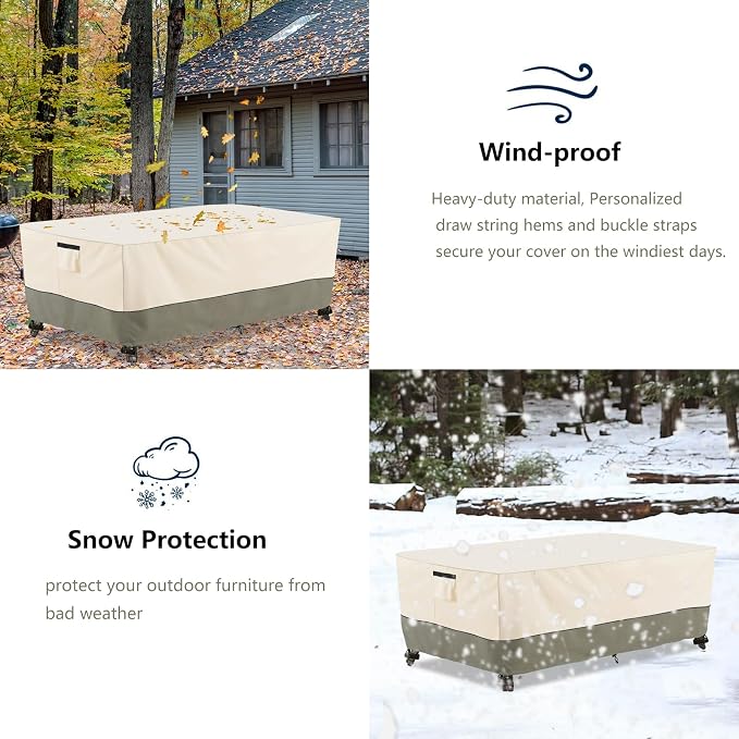 Bitubi 60 Inch Rectangular/Oval Patio Table Cover,Heavy Duty Waterproof Outdoor Dining Table Cover Winter, Patio Furniture Covers, Beige