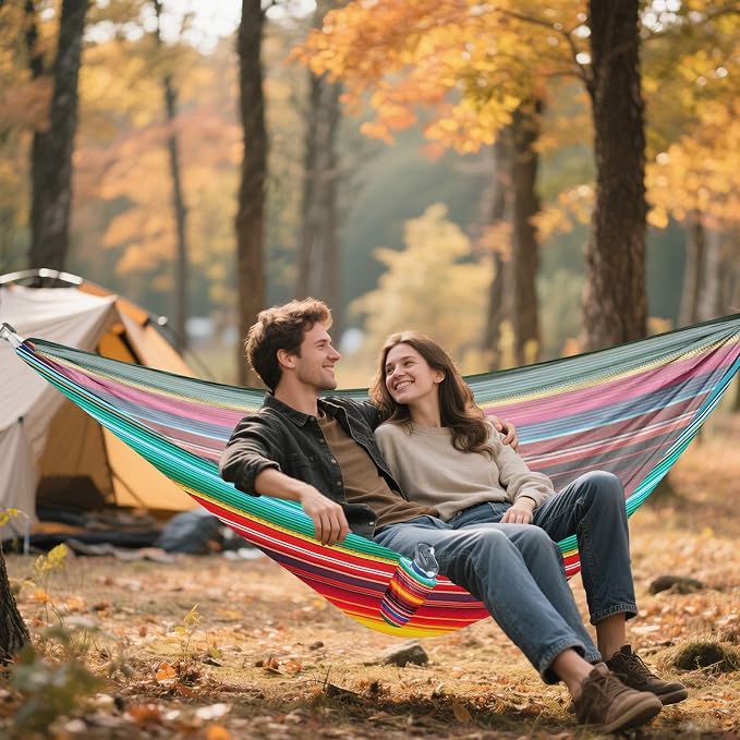 Mexican Serape Blanket Stripes Camping Hammock, Portable Lightweight Single Hammock with Tree Straps and Aluminum Carabiners, 114" x 54" Travel Hammock for Hiking Backpacking Beach