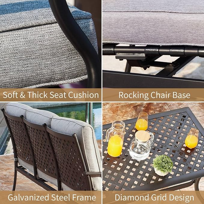 Patio Conversation Set Cushioned Metal Outdoor Furniture Sets with All Weather Galvanized Steel Frame (4Pcs,Grey)
