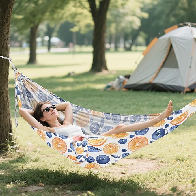 Camping Hammock Outdoor Hammocks for Outside Blueberry Oranges Beach Trees Portable Lightweight with Pockets Tree Straps Indoor