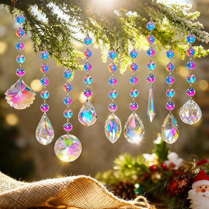 9 Pack Crystal Prisms Suncatchers for Windows Hanging Sun Catchers Indoor | Sun Catchers with Crystals,Colored Beads Suncatchers,Glass Pendant for Chandeliers, Garden, Christmas Tree Decoration Gift