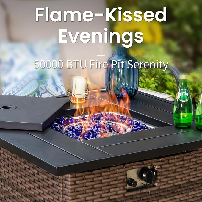 Outdoor Patio Furniture Set with 32" Fire Pit Table,4 Pieces Heavy-Duty Metal Patio Conversation Sets,Wicker Metal Modern Outdoor Outdoor Sofa Set for Patio, Balcony, Backyard, Deck, Poolside