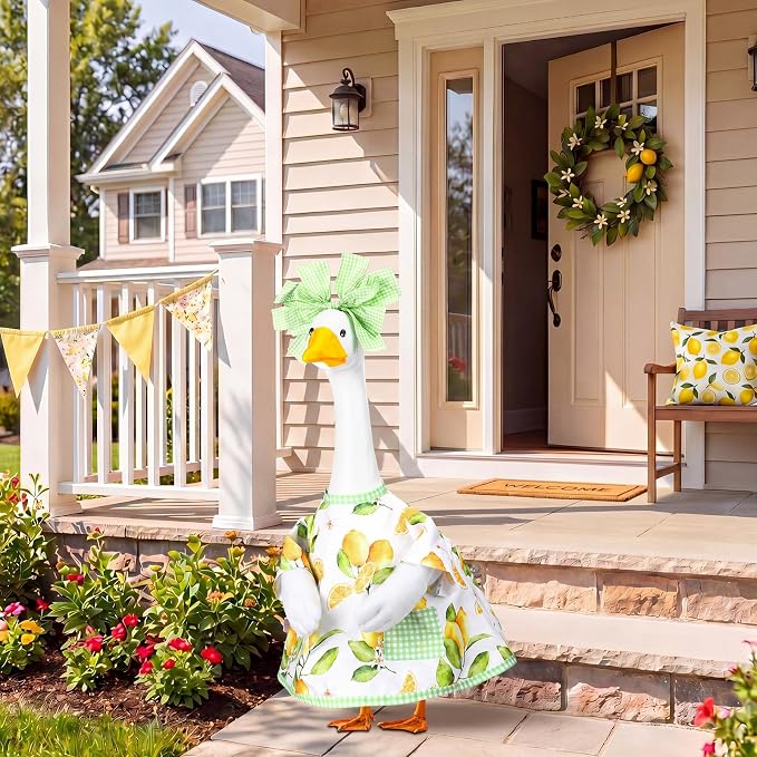 Abbylike Summer Lemon Porch Goose Outfit Spring Lemon Costume Clothes for 23'' Goose for Summer Garden Porch Statue Yard Pathway Decorations