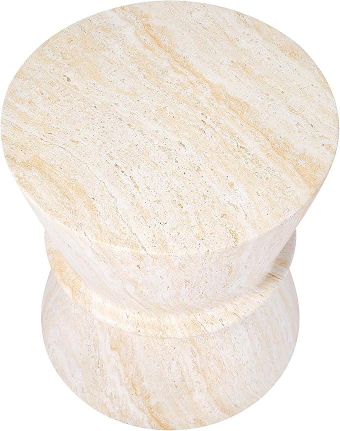 Merax Hourglass Shape Outdoor Side Table, Concrete Contemporary Lightweight Accent Table with Simulated Stone Texture, Outdoor Accent End Table for Livingroom, Garden, Beige+Yellow