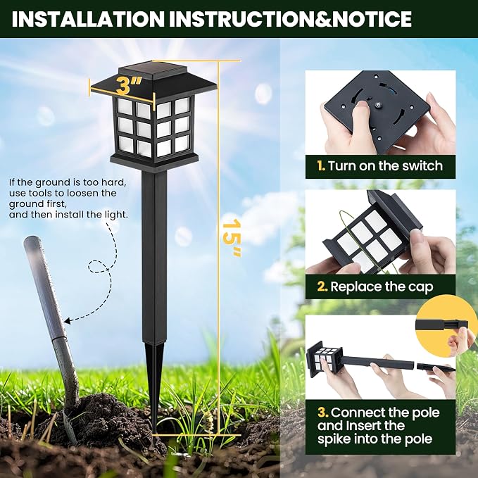 GIGALUMI Solar Lights Outdoor Waterproof 8 Pack, LED Garden Decor | Warm White LED Solar Garden Lights Outdoor Decor, 8 Hours of Landscape Lighting for Garden