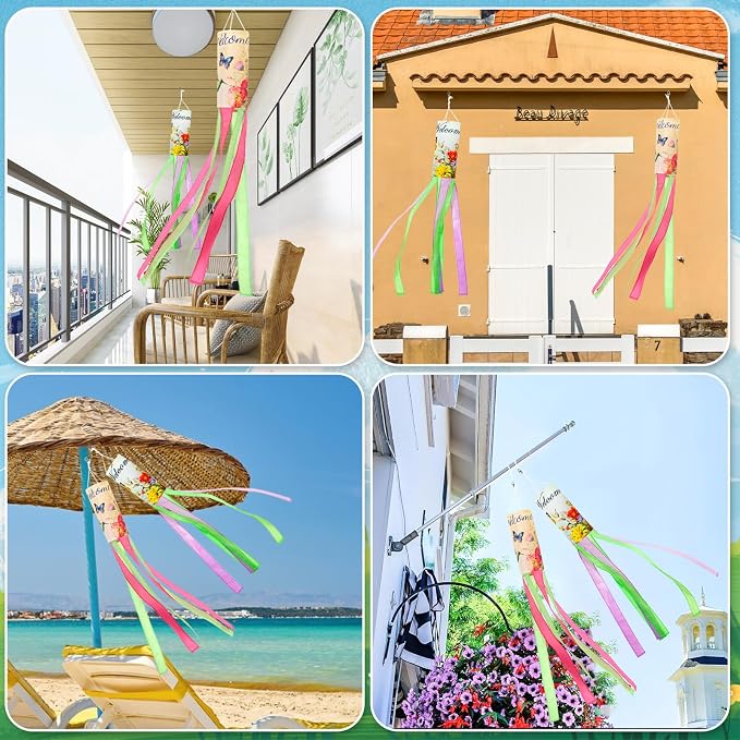NOVWANG Spring Windsock, 2 Pcs 40 Inches Wind Socks for Outside, Hummingbird Butterfly Windsock Outdoor Decor Windsock Flag Hanging Decor for Wall Tree Patio Lawn Gard