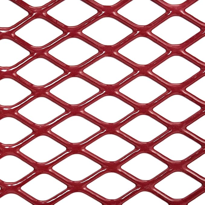 Global Industrial 46" Round Picnic Table, Expanded Metal, Red Thermoplastic Coating, Attached Benches, 1-1/2” Umbrella Pole Hole, Outdoor-Rated, 1000 lb Capacity