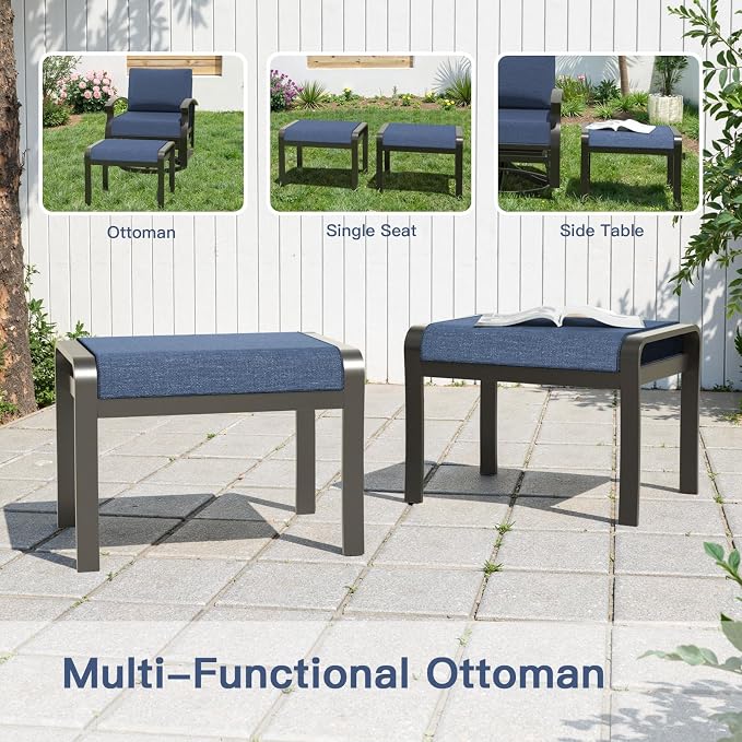 Gotland Aluminum Patio Furniture Set, Metal Outdoor Furniture with 2 Ottomans 5.1’’ High-Resilience Seat Cushions, 5 Piece Patio Set, Oversized Outdoor Sectional Patio Conversation Sets, Navy