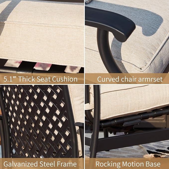 Outdoor Chair Bistro Cushioned Rocking Sofa Chairs Patio Furniture Sets Modern Conversation Set with 5.1 Inch Thick Seat Cushions (2PCS-2, Beige)