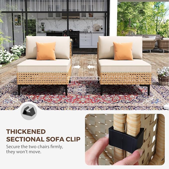 Outdoor Sectional 5 Piece Modular Patio Furniture Set Free Combination Outdoor Couch with Thick Cushion All Weather Wicker Patio Conversation Sets for Backyard, Deck, Poolside