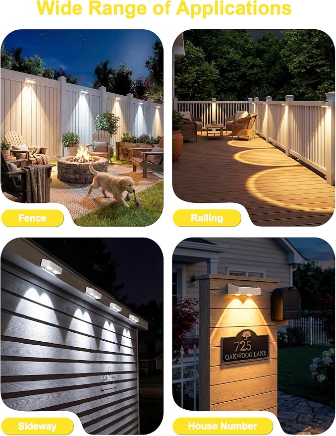 JOFIOS Fence Lights Solar Powered with Remote, 9 Fixed Colors & Color Changing White Fence Lights Waterproof IP65 Dusk-to-Dawn LED Deck Lighting for Patio, Railing, Pool, Porch, Backyard, 12 Pack