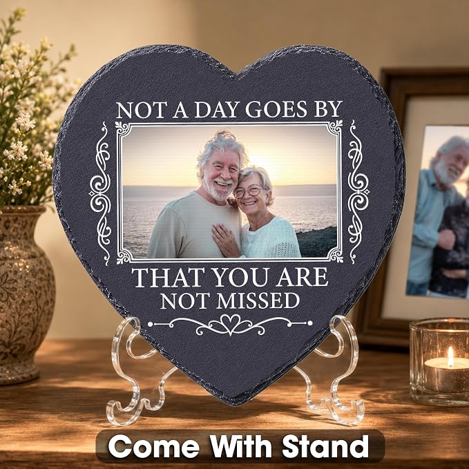 Personalized Photo Memorial Garden Stones for Loved Ones, Garden Stones in Memory of Dad Mom, Bereavement Sympathy Gift with Picture, Indoor Outdoor Weatherproof Natural Slate Stone