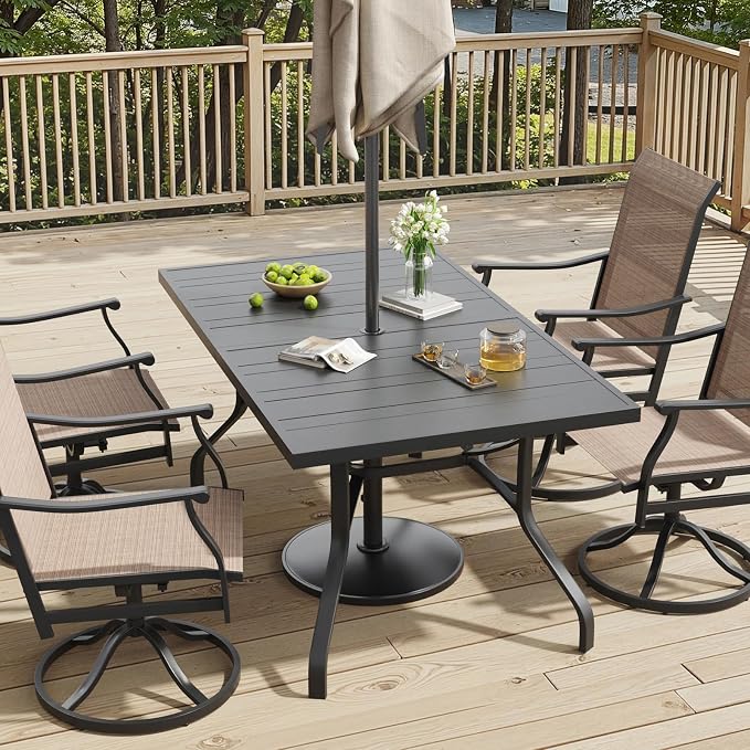 Soohow Outdoor Dining Table 60"x35", Rectangle Patio Table with 1.57" Umbrella Hole, Outdoor Metal Tables for Patio, Graden, Backyard and Poolside, Weather-Resistant