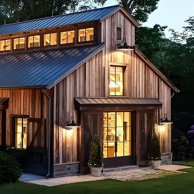 Solar Barn Lights Outdoor, 16 Inch Dome Wall Lights Solar Powered, Farmhouse Exterior Wall Sconce, Industrial Outside Light Fixtures, Rustic Lantern for Garage, Barn, Shed, RZSR020W-2