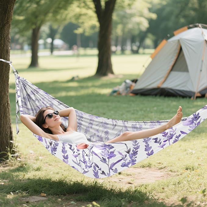 Camping Hammock Outdoor Hammocks for Outside Lavender Watercolor Floral Beach Trees Portable Lightweight with Pockets Tree Straps Indoor