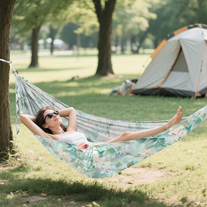 Camping Hammock Outdoor Hammocks for Outside Plants and Flowers Beach Trees Portable Lightweight with Pockets Tree Straps Indoor