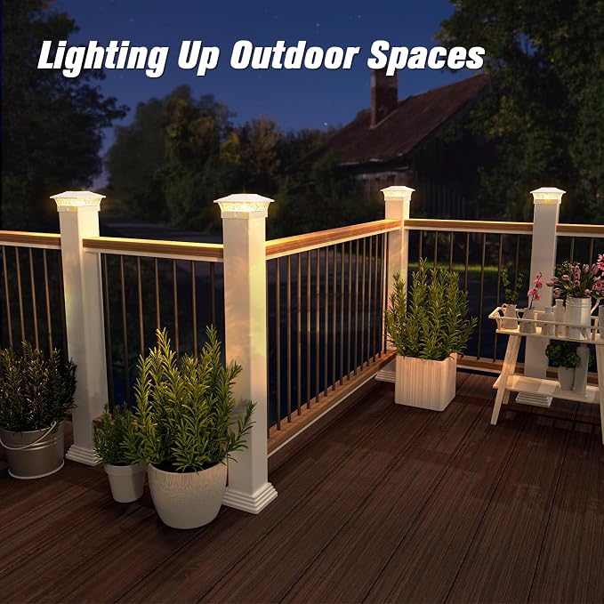 Solar Post Cap Lights Outdoor 12pack, Waterproof Solar Powered Deck Fence Post Lights Fit 4x4/5x5/6x6 Wood/Vinyl Posts, White Vinyl Fence Post Lights with Warm/Cool White for Garden Patio Porch Deck