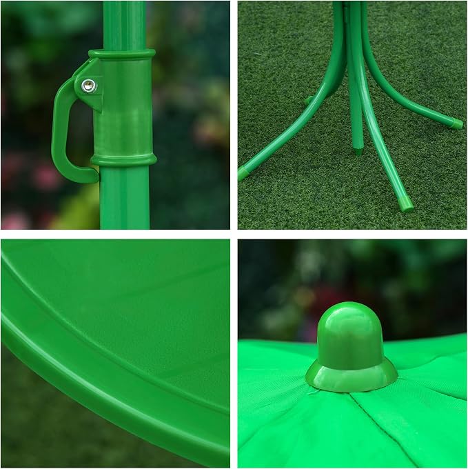 Outsunny Folding Kids Table and Chair Set, Picnic Table with Frog Pattern Removable & Height Adjustable Sun Umbrella for Garden, Backyard, Green