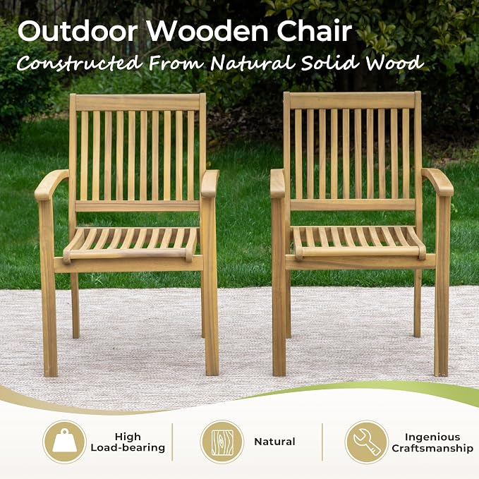 MIXPATIO Acacia Wood Outdoor Dining Set, 7 Pieces Patio Dining Table and Chairs Set, Expandable Dining Table(1.97" Umbrella Hole) and 6 Wooden Chairs, Patio Furniture Set for Deck Poolside Backyard