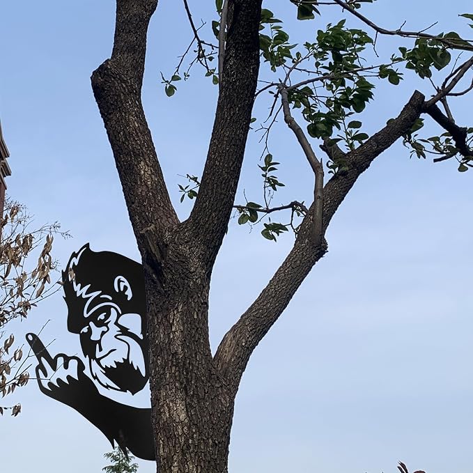 19.7 IN Sasquatch Peek Flip Off Metal Sign Bigfoot Yard Decor | Funny Big Foot Cutout Plaque Sculpture Silhouette Art Tree Fence Garden Patio House Wall Porch 19.7x13 IN Middle Finger
