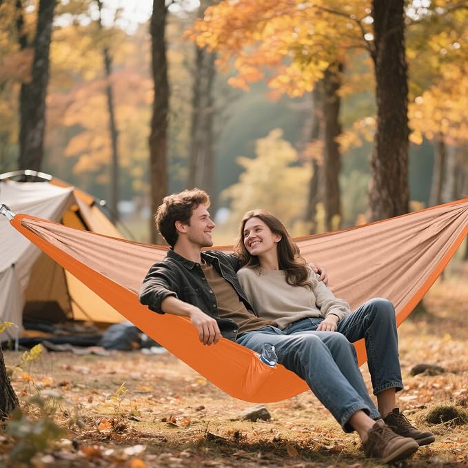 Orange Solid Color Camping Hammock, Portable Lightweight Single Hammock with Tree Straps and Aluminum Carabiners, 114" x 54" Travel Hammock for Hiking Backpacking Beach