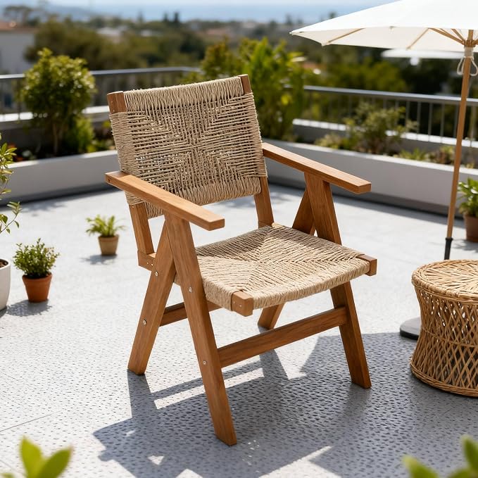 Patio Outdoor Chair, Dining Chair, Durable HIPS Material, Ergonomic Design, Mesh Chair for Patio, Gardens, Pool, Camping ect.(Teak Color)