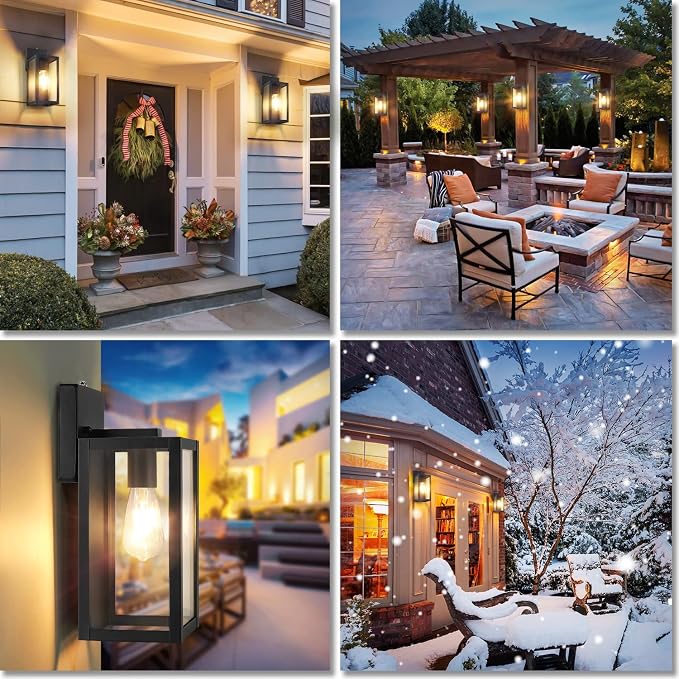 BesLowe 2-Pack Dusk to Dawn Outdoor Wall Lights, Black Exterior Sconces | Auto ON/OFF, Waterproof, Rust-Resistant, Durable Metal with Clear Glass, Standard E26 Socket, Easy to Install