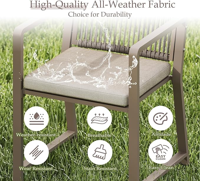 Outdoor Patio Wicker Rattan Dining Chairs, Heavy-Duty Wrought Iron Frame Supports 400lbs, Ergonomic Backrest, Detachable Breathable Cushion, for Garden & Porch, Light Brown, Set of 2